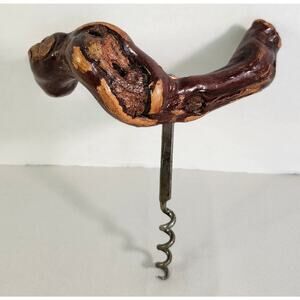 Vintage Rustic Grapevine Wood Corkscrew, Wine Bottle Opener, Hand Crafted